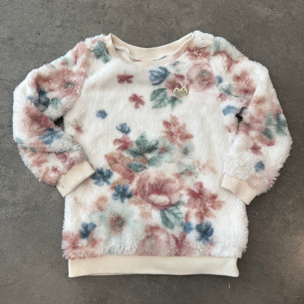 Vintage Y2K Juicy Couture Floral Toddler Youth Fur White Crewneck Pullover 3T